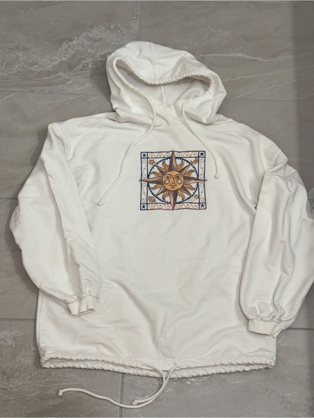 90s Vintage Crazy Shirts Celestial Sun Embroidered White Hoodie Whimsigoth